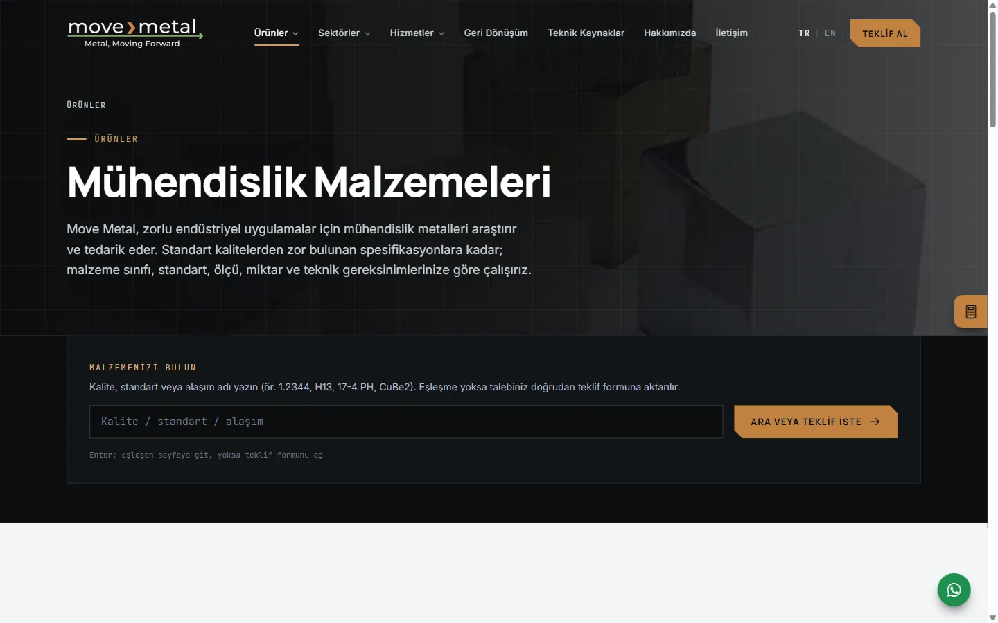 Malzemeler sayfası